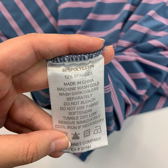 FJ FootJoy Shirt Mens L Large Blue Pink Striped Short Sleeve Golf Golfing Polo - Picture 13 of 16